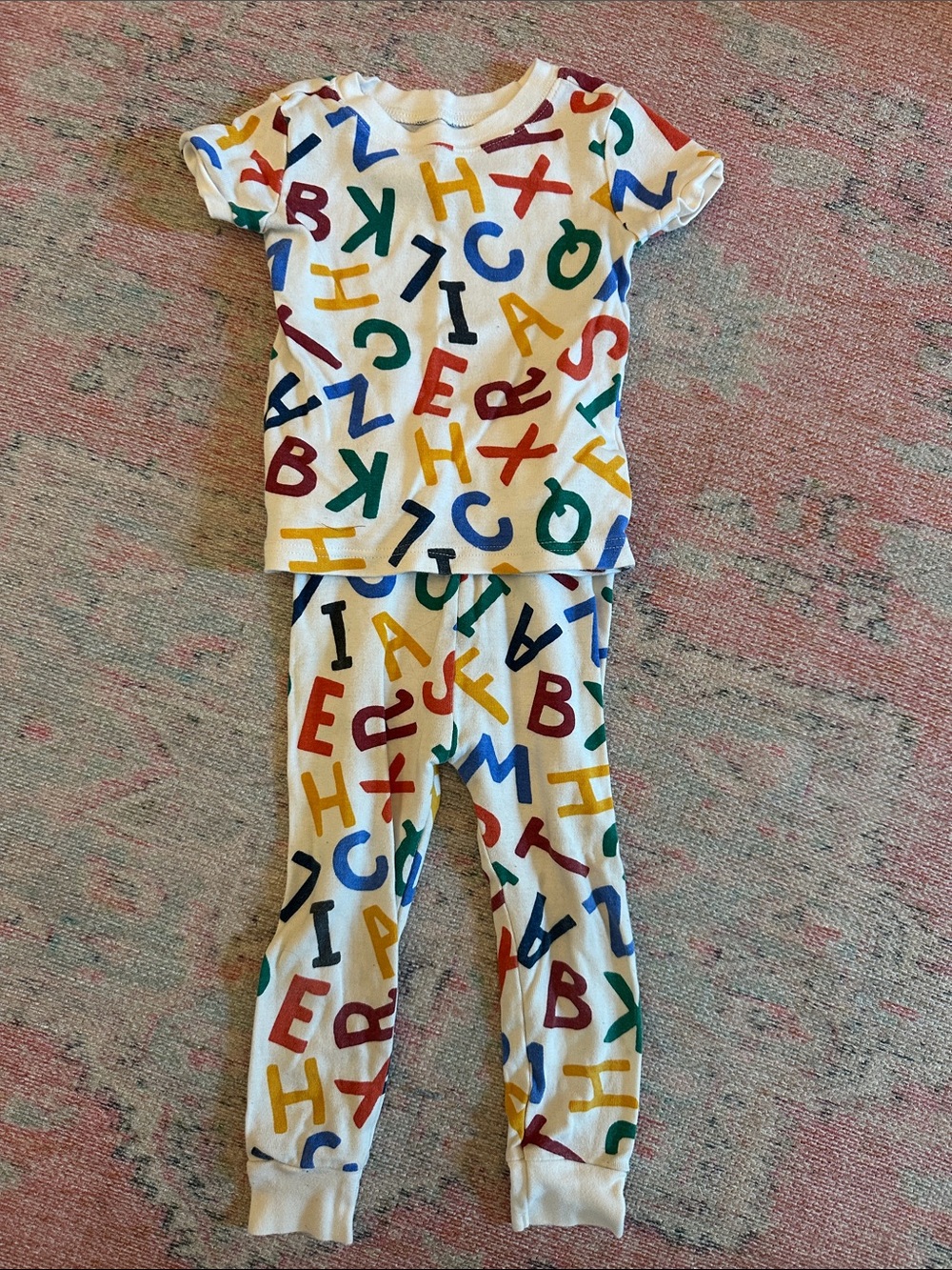 Old Navy Cream Tee with Multicolor Alphabet Print